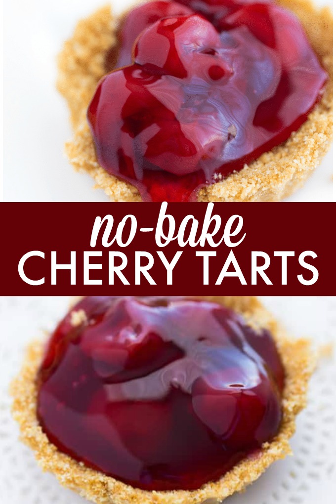 No-Bake Cherry Tarts - Made with a graham cracker crumb crust and stuffed with cherry pie filling. You won't be able to get enough of this easy, no-bake dessert!