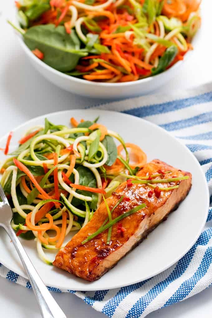 Honey Garlic Baked Salmon - This Asian-inspires salmon dish is as healthy as it is delicious! The simple sesame oil, soy sauce, and honey marinade makes even fish haters love this main dish.