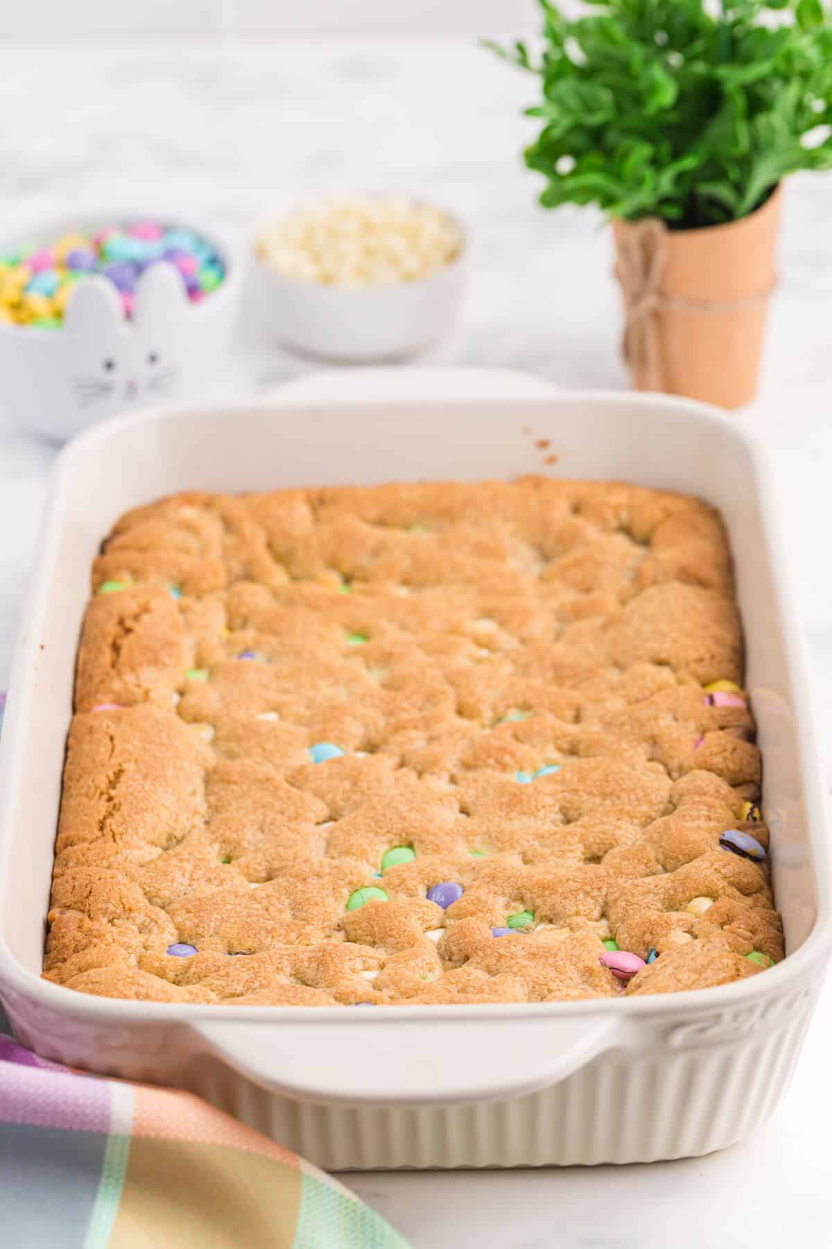 A baking pan of spring cookie bars.