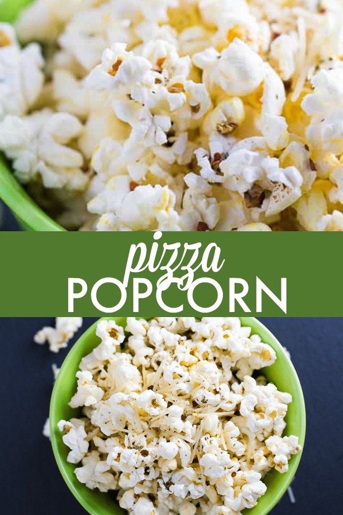 Pizza Popcorn - Perfect for movie night! Simple popcorn with Parmesan cheese, Italian seasoning, and red pepper flakes will be your new favorite savory snack.
