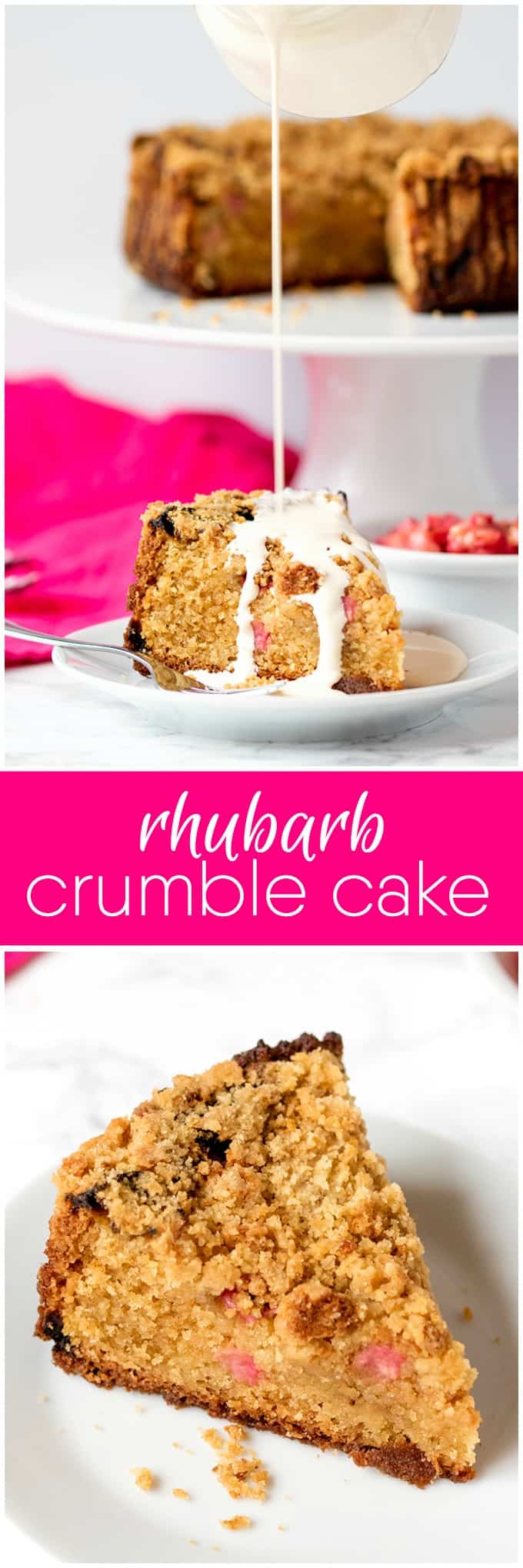 Rhubarb Crumble Cake - A moist and tender cake, dotted with pocket of sharp rhubarb and topped with a brown sugar streusel.