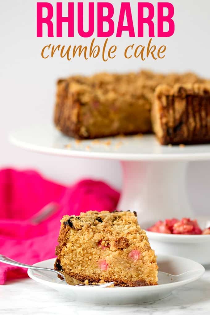 Rhubarb Crumble Cake - A moist and tender cake, dotted with pocket of sharp rhubarb and topped with a brown sugar streusel.