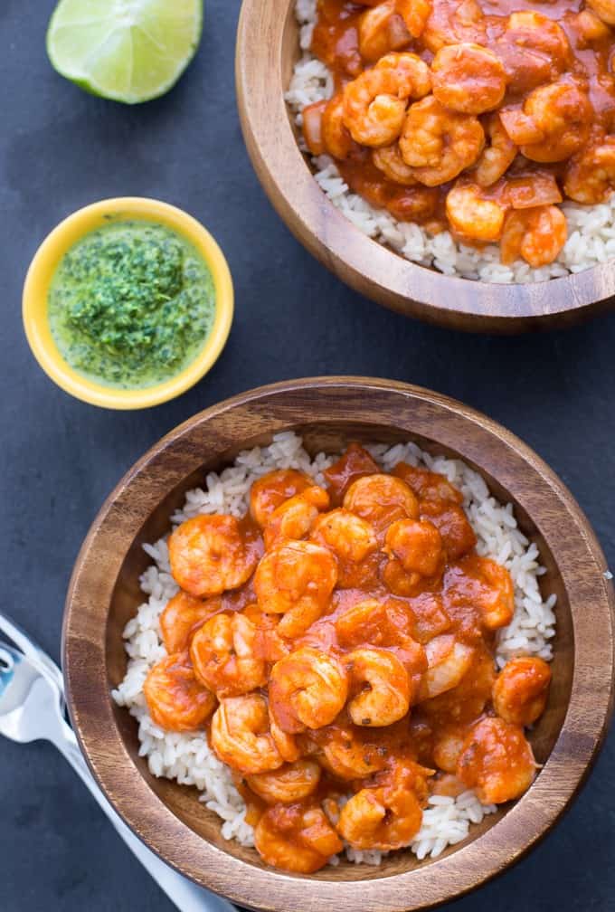 Tandoori Shrimp with Mint Chutney - Bring a taste of India to your kitchen tonight! Make this mild seafood dish full of flavor in less than 20 minutes.