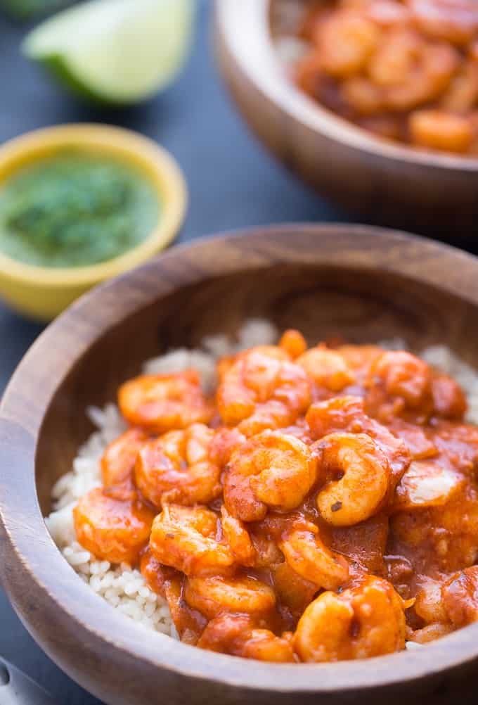 Tandoori Shrimp with Mint Chutney - Bring a taste of India to your kitchen tonight! Make this mild seafood dish full of flavor in less than 20 minutes.