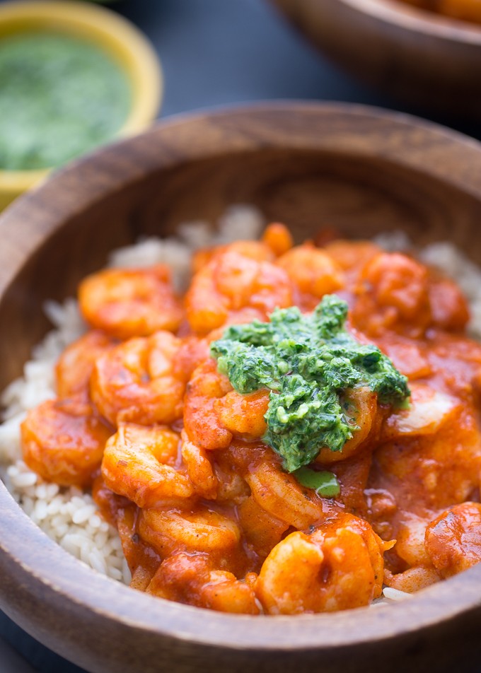 Tandoori Shrimp with Mint Chutney - Bring a taste of India to your kitchen tonight! Make this mild seafood dish full of flavor in less than 20 minutes.