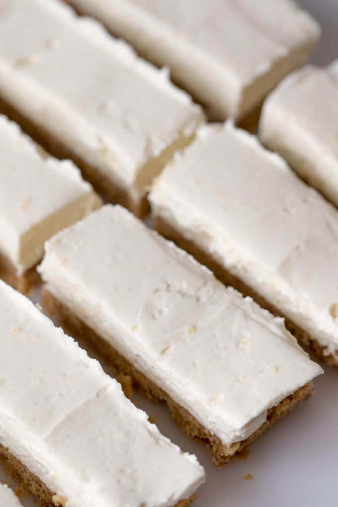 Cheesecake cut into bars.