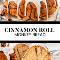 Cinnamon roll monkey bread small collage pin.