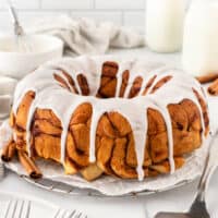 Cinnamon roll monkey bread on a platter.