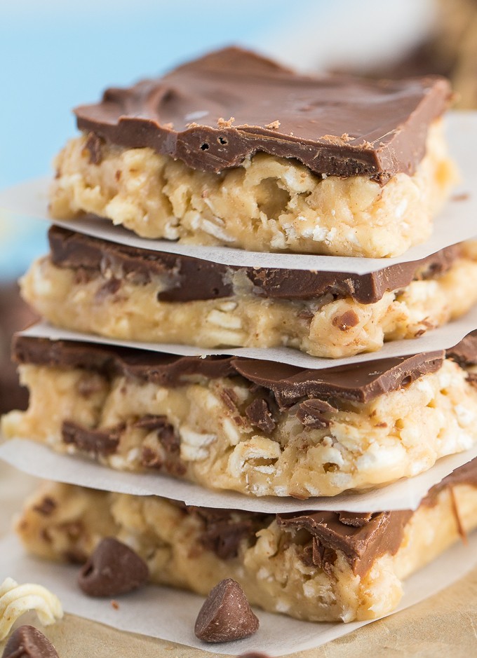 Chocolate Peanut Butter Ramen Bars - Ramen in dessert?! Trust me here. These crunchy no-bake dessert bars are packed with peanut butter and coated in chocolate for a treat your family won't forget.