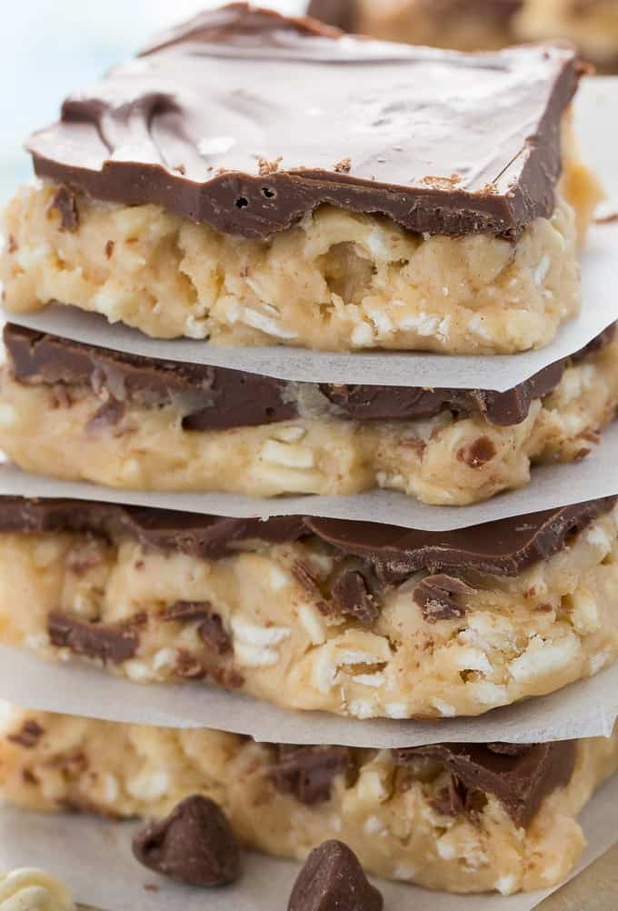 Chocolate Peanut Butter Ramen Bars - Ramen in dessert?! Trust me here. These crunchy no-bake dessert bars are packed with peanut butter and coated in chocolate for a treat your family won't forget.