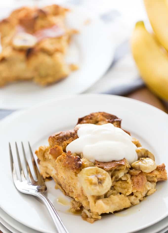 Banana Bread Breakfast Casserole - Use up your brown bananas and leftover bread in this crowd-pleasing breakfast recipe! It comes together in 10 minutes, bakes for 1 hour and is a recipe you'll find yourself making again and again.