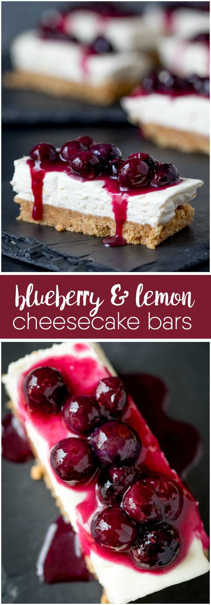 Blueberry & Lemon Cheesecake Bars - Packed full of YUM! Blueberry and lemon cannot be beat when it's paired with luscious cheesecake. Plus, this dessert is no-bake!