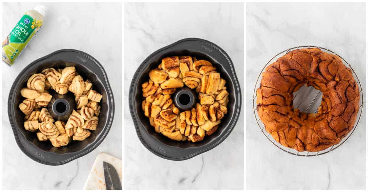 Steps to make cinnamon roll monkey bread.