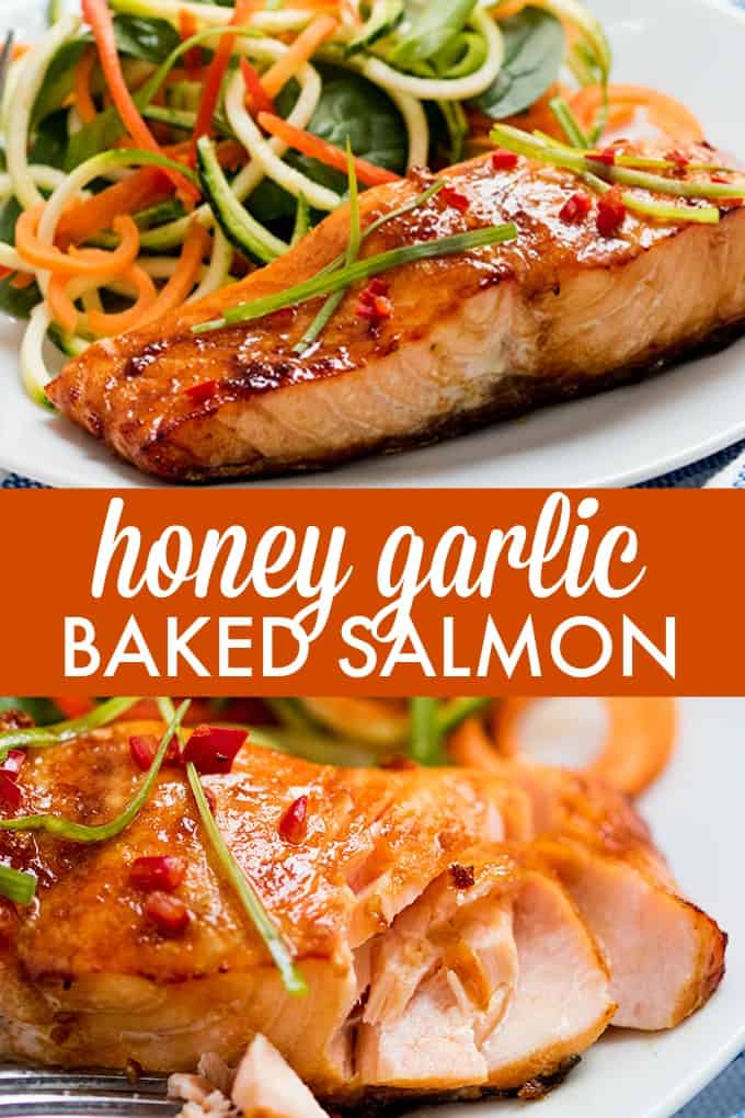 Honey Garlic Baked Salmon - This Asian-inspires salmon dish is as healthy as it is delicious! The simple sesame oil, soy sauce, and honey marinade makes even fish haters love this main dish.