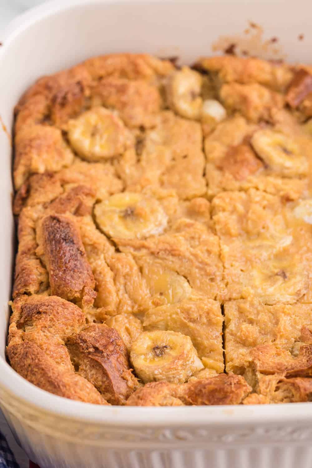 Banana Bread Breakfast Casserole - Use up your brown bananas and leftover bread in this crowd-pleasing breakfast recipe! It comes together in 10 minutes, bakes for 1 hour and is a recipe you'll find yourself making again and again.