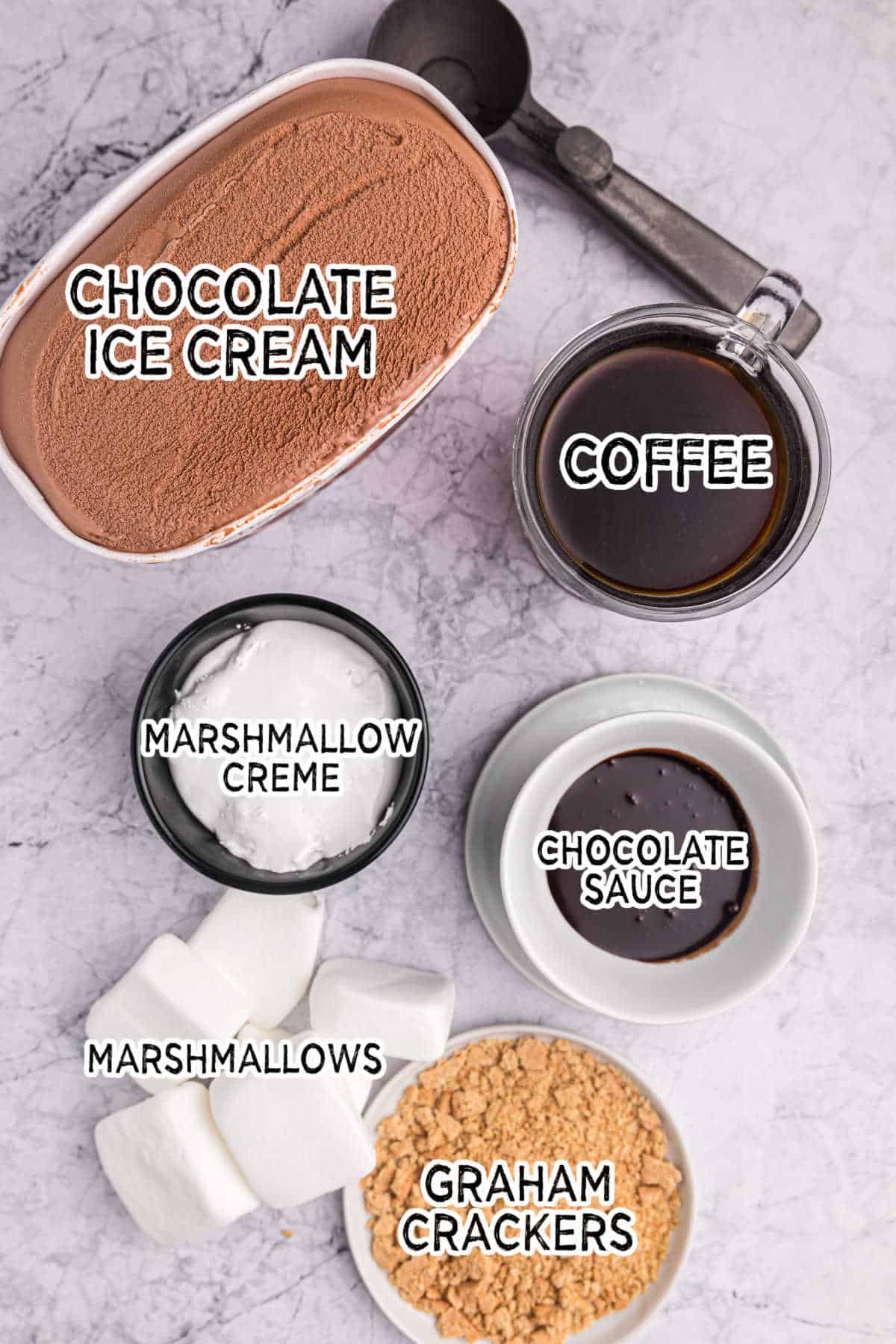 Ingredients to make S'mores Coffee Milkshake.