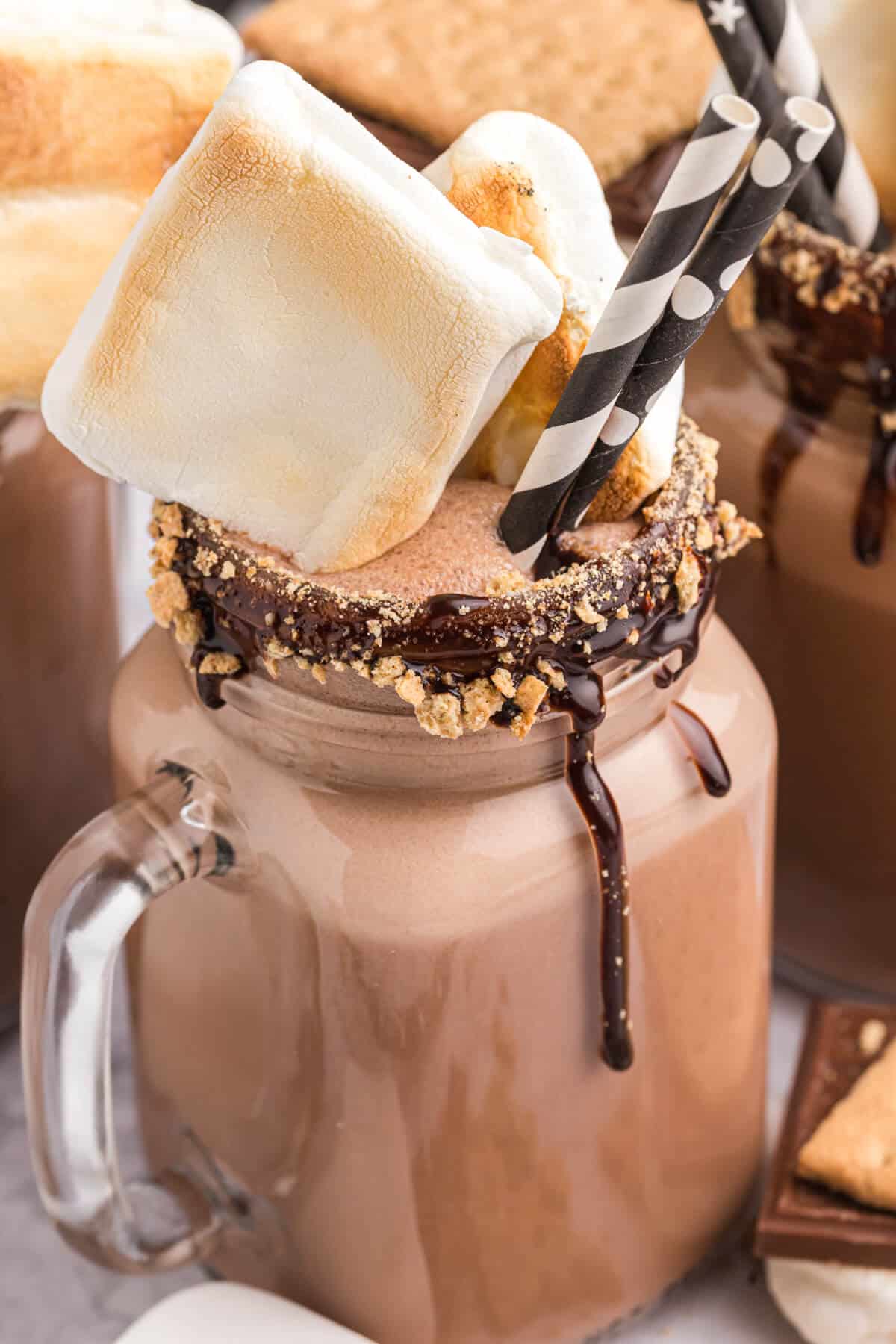 Close up of a s'mores coffee milkshake.