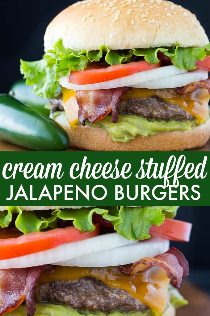 Cream Cheese Stuffed Jalapeno Burgers - Skip the jalapeño poppers and put them in your burger! These stuffed cheeseburgers are filled with a creamy and spicy center for a flavor explosion.