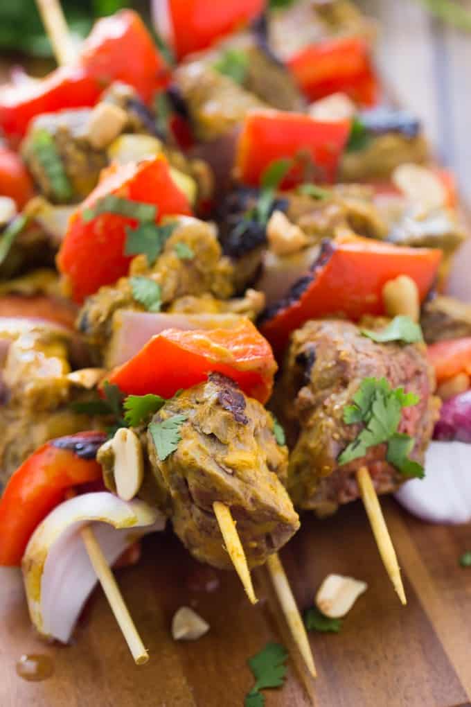 Thai Flank Steak Kebobs - Add a little Thai flair to your next barbecue with this mouthwatering nutty nibbles on a stick recipe. It's tender and juicy with the flavours of lime, chili and peanuts!