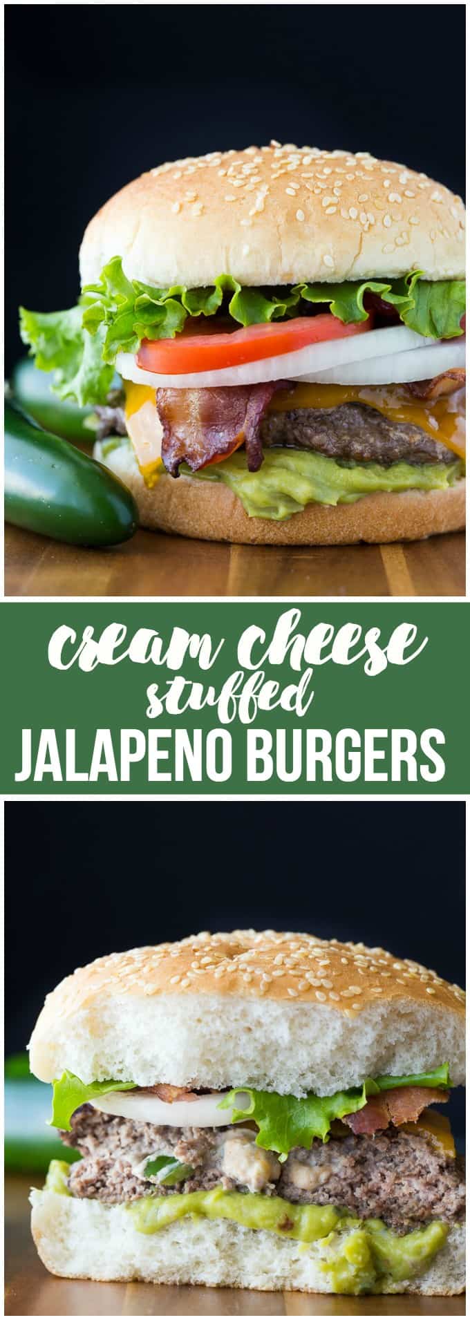 Cream Cheese Stuffed Jalapeno Burgers - Skip the jalapeño poppers and put them in your burger! These stuffed cheeseburgers are filled with a creamy and spicy center for a flavor explosion.