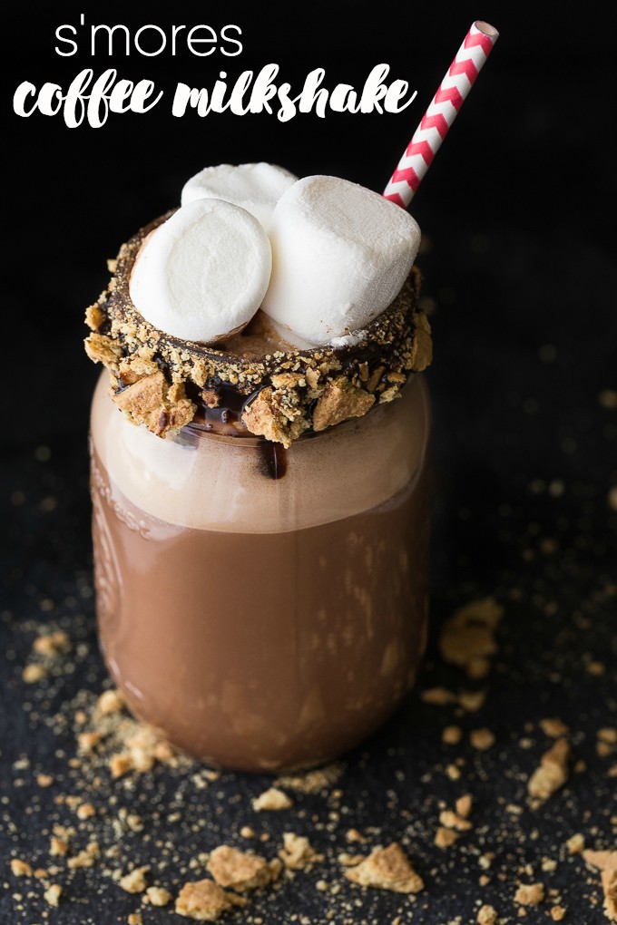 S'mores Coffee Milkshake - Everyone’s favourite campfire treat - s’mores, in a cool creamy drink! Made with chocolate ice cream, black coffee, marshmallow creme and chocolate syrup, this will make you want to pull a chair up to the firepit!