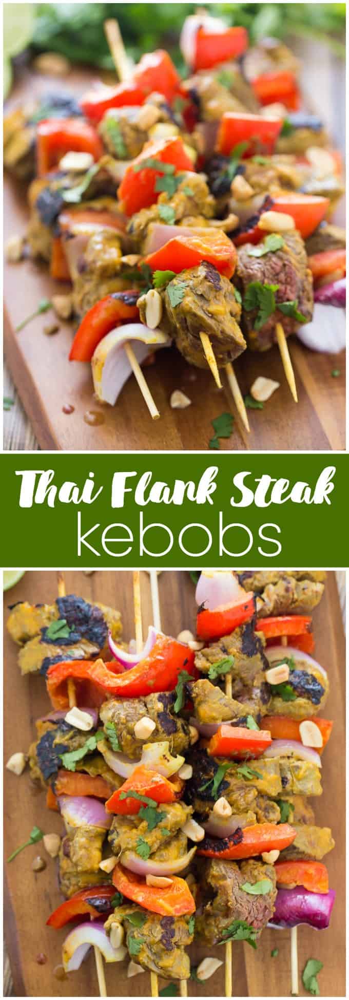 Thai Flank Steak Kebobs - Add a little Thai flair to your next barbecue with this mouthwatering nutty nibbles on a stick recipe. It's tender and juicy with the flavours of lime, chili and peanuts!