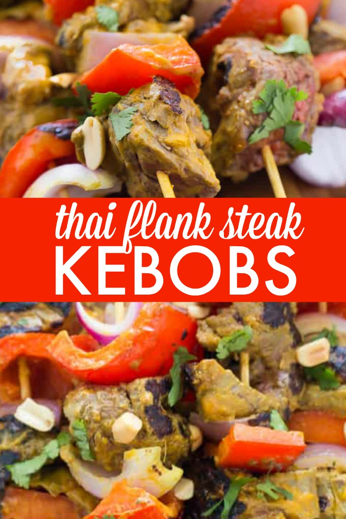 Thai Flank Steak Kebobs - Add a little Thai flair to your next barbecue with this mouthwatering nutty nibbles on a stick recipe. It's tender and juicy with the flavours of lime, chili and peanuts!