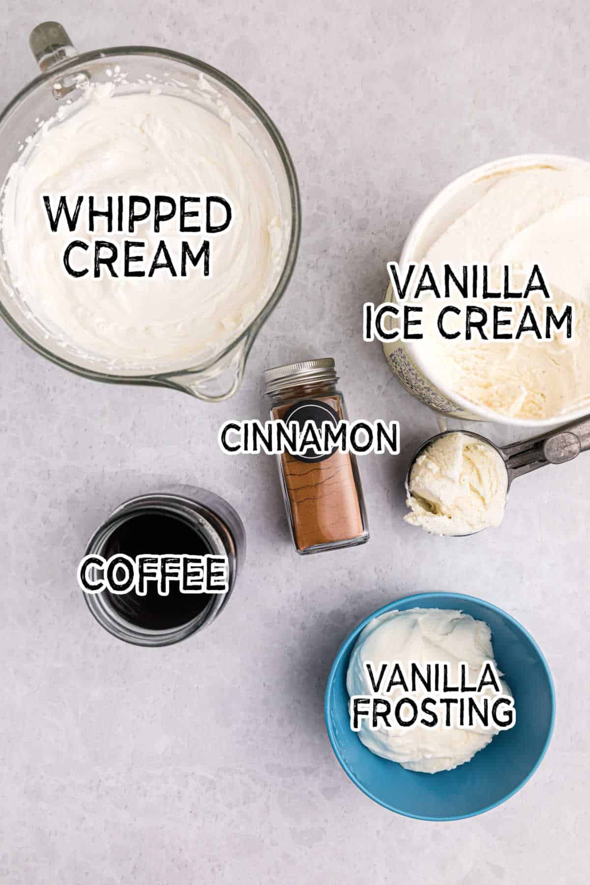 Cinnamon roll coffee milkshake ingredients.