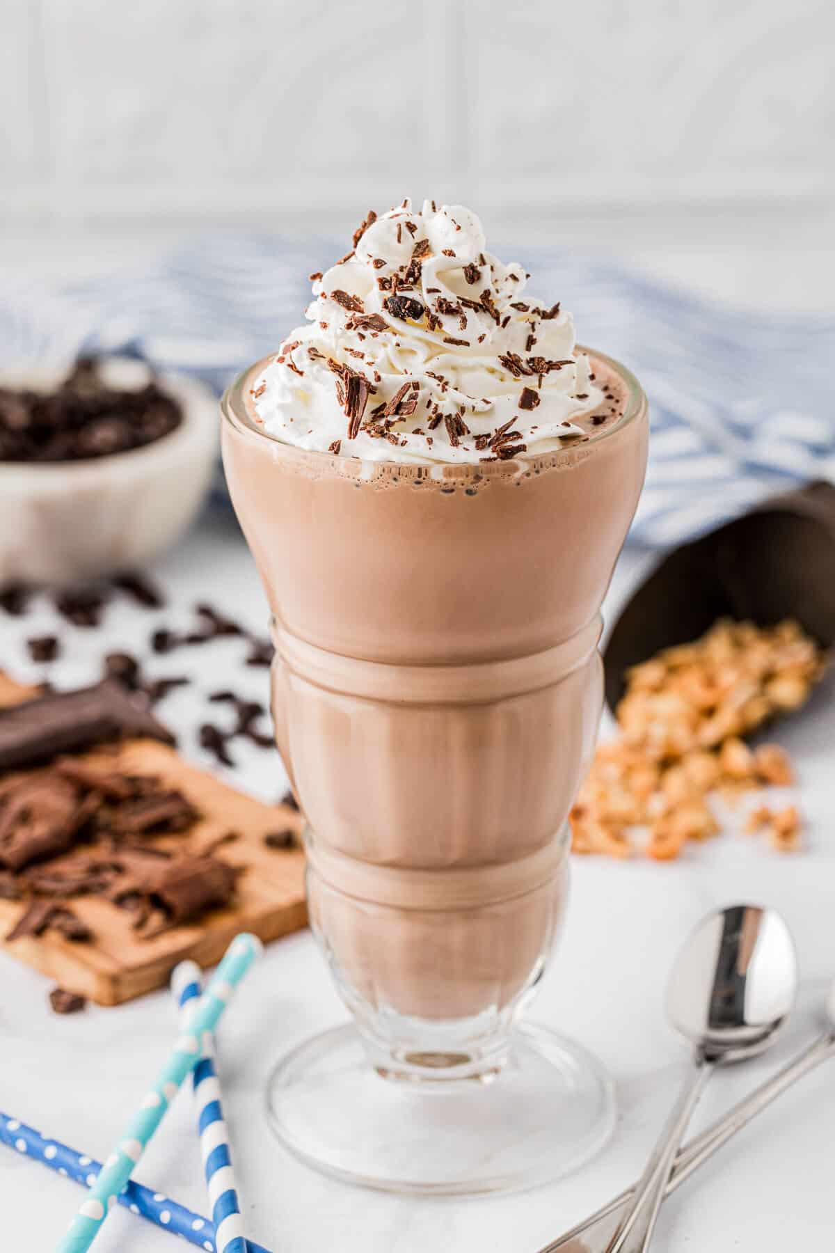 A nutella coffee milkshake in a glass.