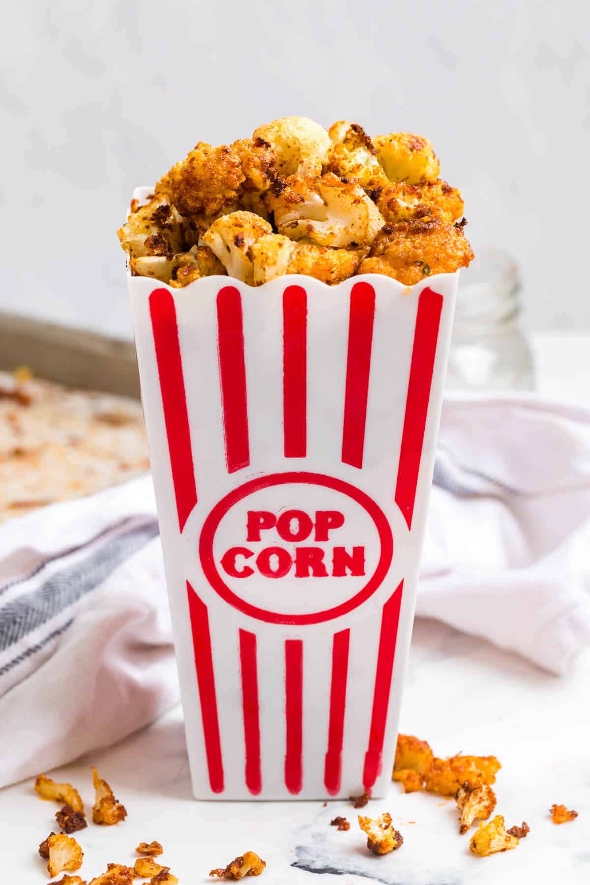 Buffalo popcorn in a popcorn container.