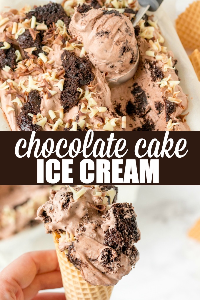 No-Churn Chocolate Cake Ice Cream - No-churn ice cream! This sweet treat is a chocolate triple threat with little bits of cake along the way.