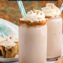 Cinnamon roll coffee milkshake pin image.