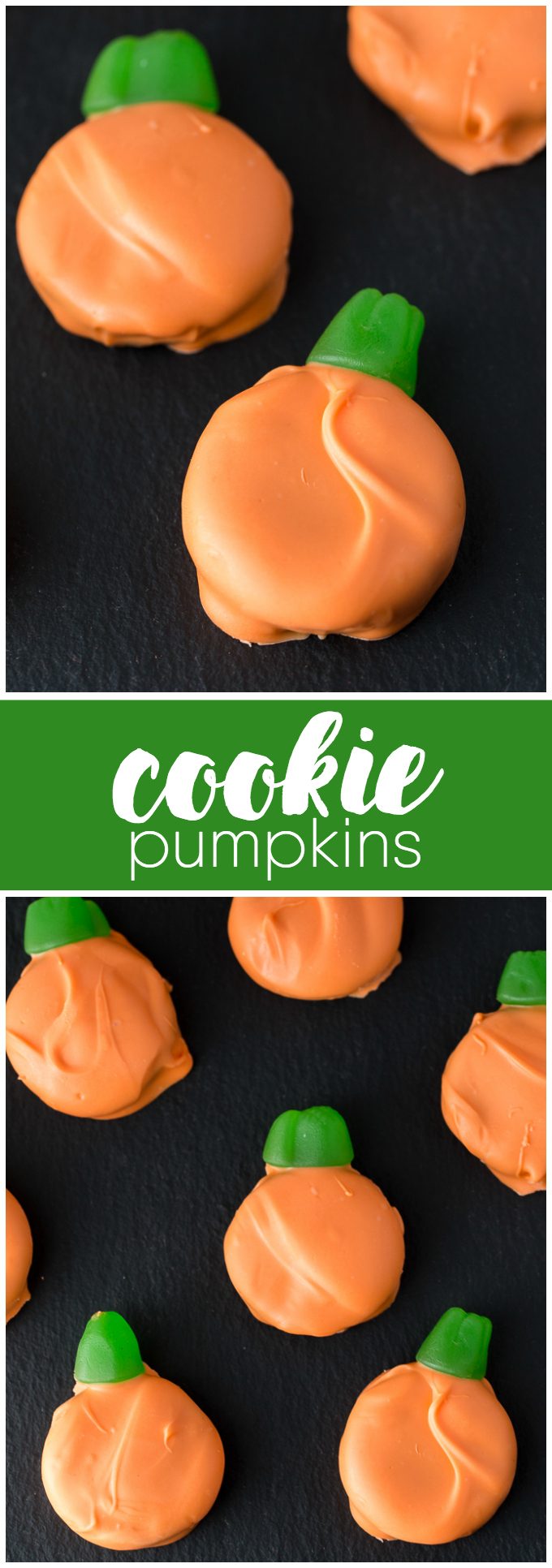 Cookie Pumpkins - Kid-friendly recipe! Let the family help with this Oreo-based Halloween dessert.