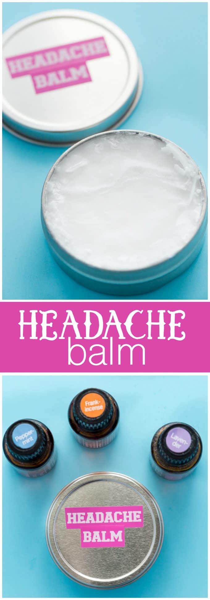 Headache Balm - Help soothe a headache with this simple DIY made with coconut oil, peppermint, lavender and frankincense essential oils.
