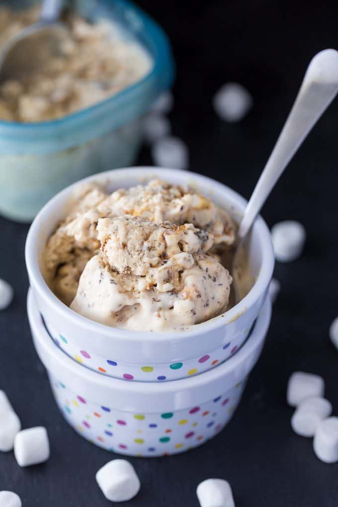Toasted Marshmallow Ice Cream - Only THREE ingredients in this simple no-churn ice cream recipe! It's creamy, sweet and full of toasty deliciousness.