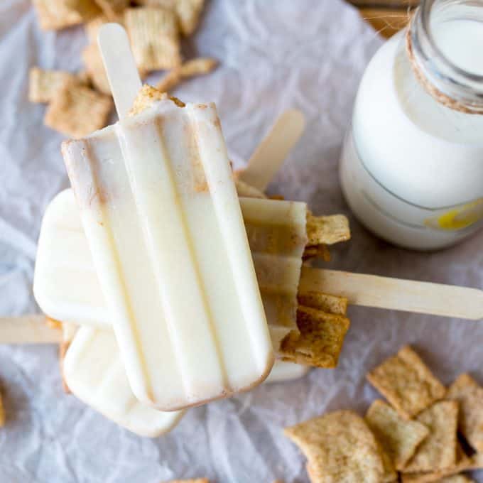 A stack of cereal milk popsicles.