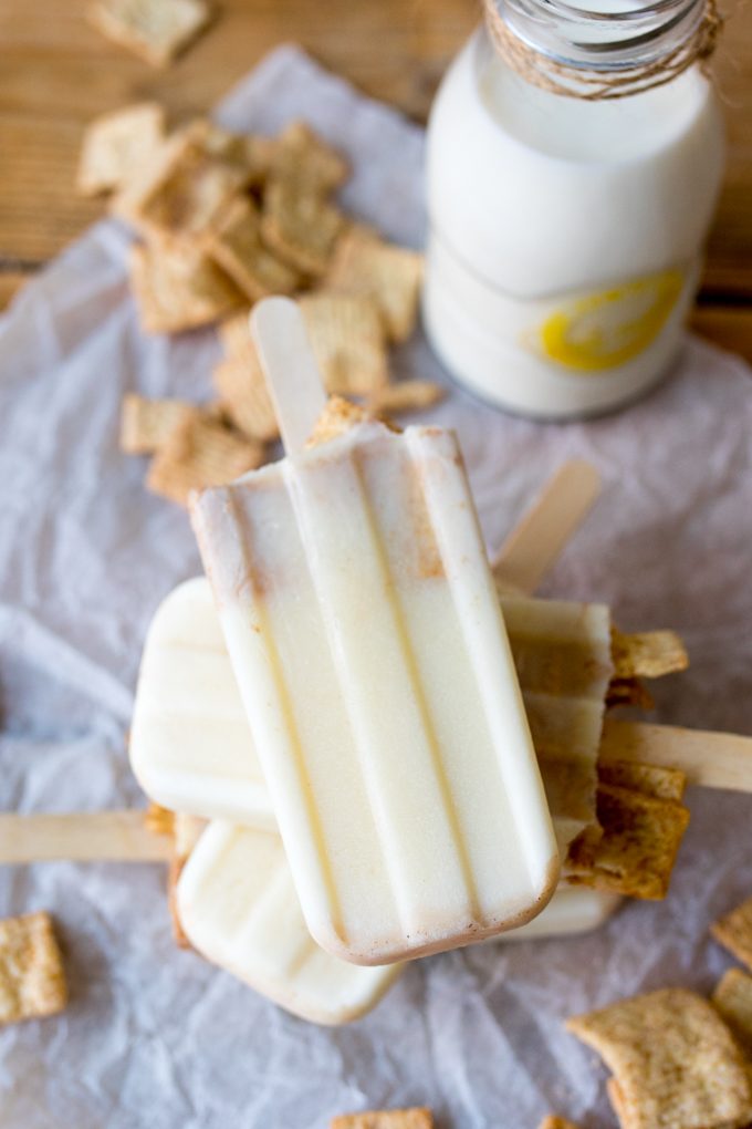 A stack of cereal milk popsicles.