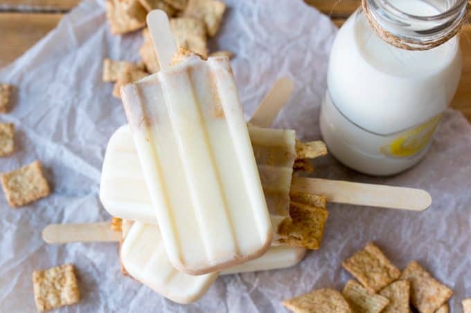 A stack of cereal milk popsicles.