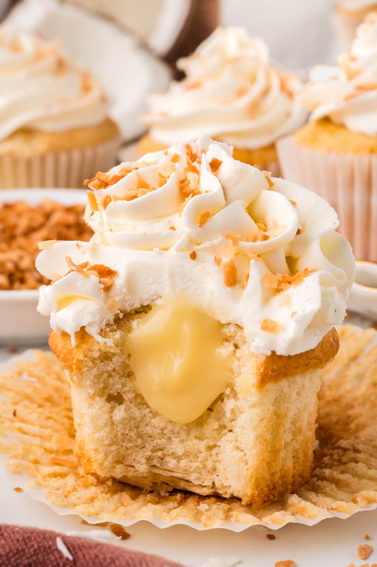 A cupcake cut in half.