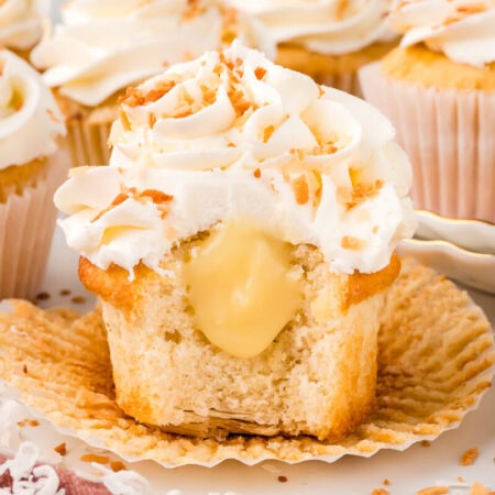 A cupcake cut in half.