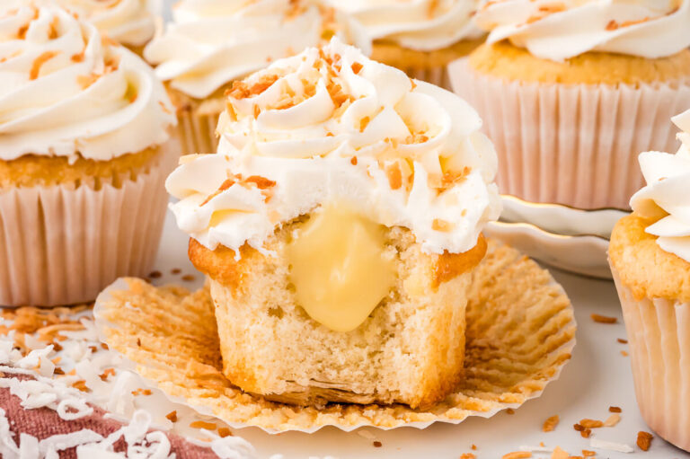 A cupcake cut in half.