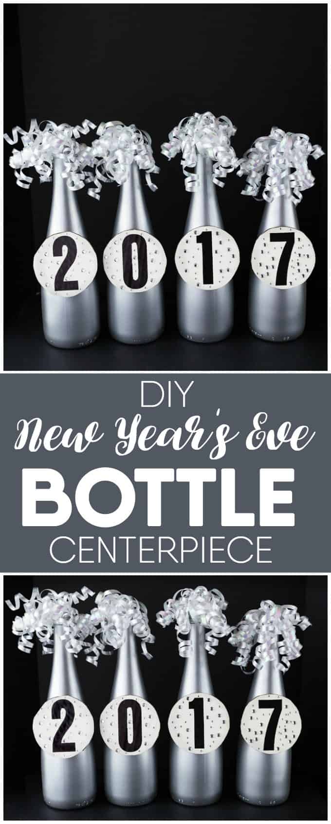 DIY New Year's Eve Bottle Centerpiece - Simple to make and looks so sharp. An easy way to add some flair to your New Year's party.
