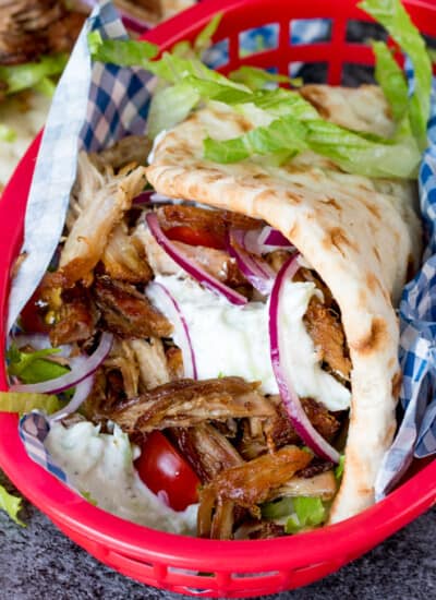 Pork Gyros with Tzatziki and Sweet Chili Sauce