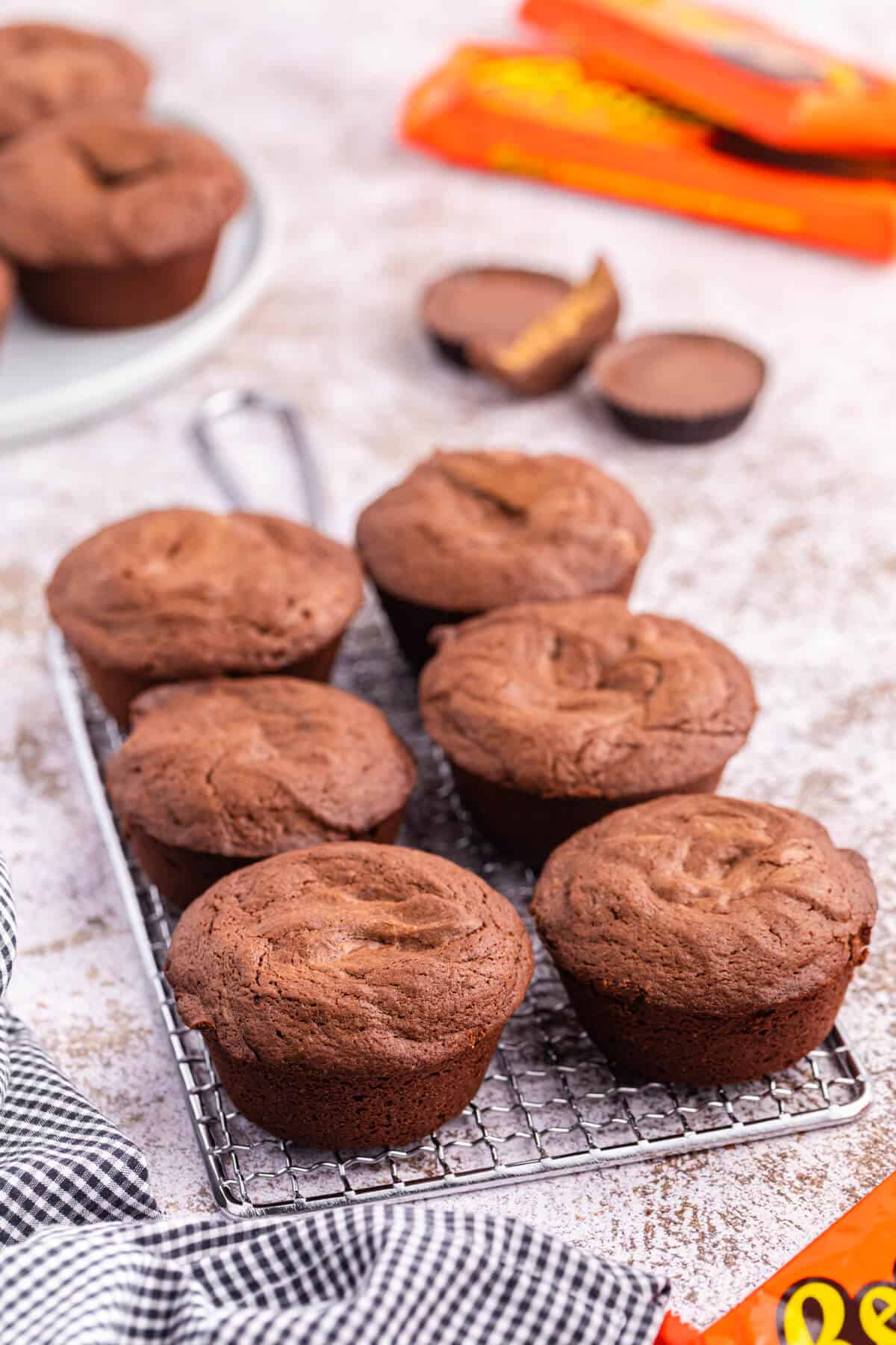 Reese's stuffed brownies on a wire rack.