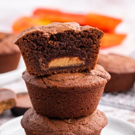 A stack of Reese's stuffed brownies.