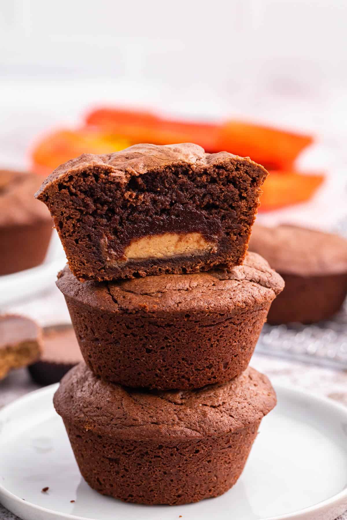 A stack of Reese's stuffed brownies.