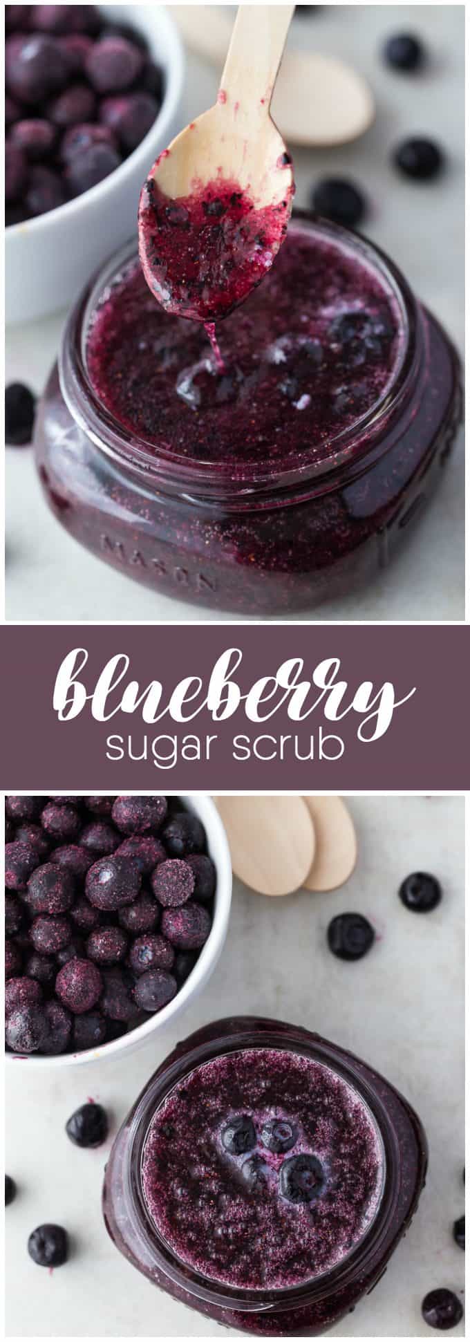Blueberry Sugar Scrub - This simple DIY sugar scrub has only three ingredients - that you can eat! Blueberries are great for skin and are full of antioxidants.