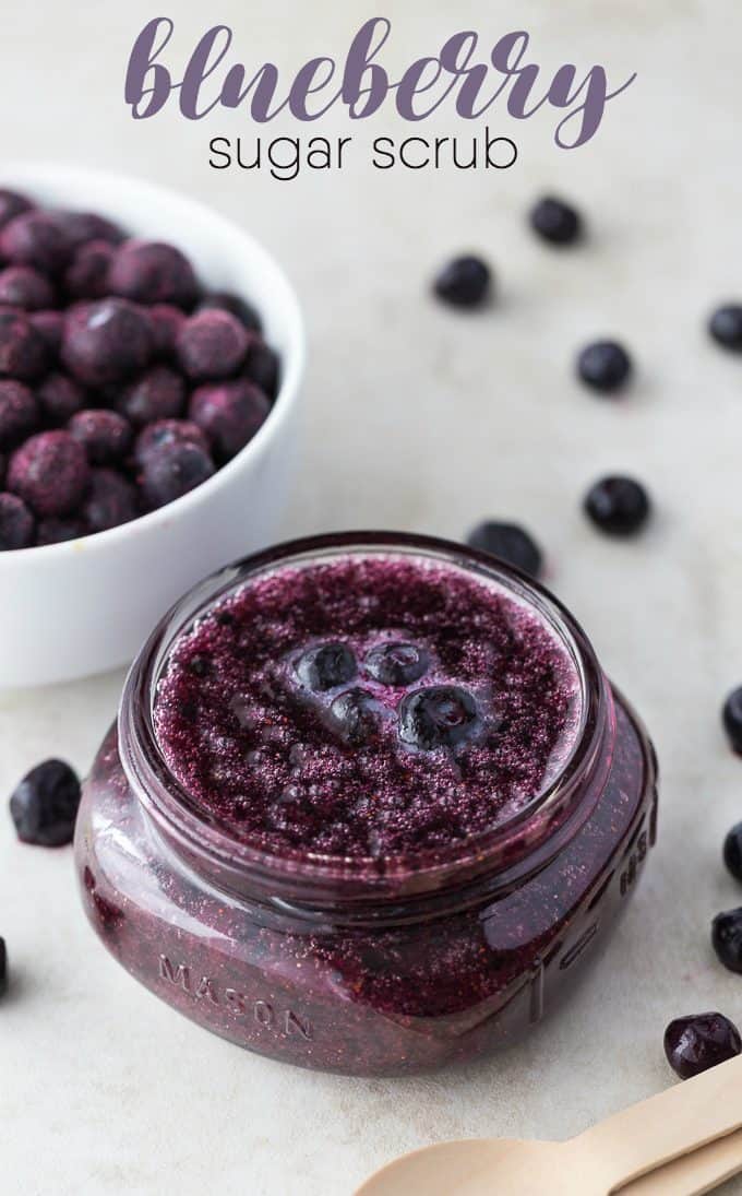 Blueberry Sugar Scrub - This simple DIY sugar scrub has only three ingredients - that you can eat! Blueberries are great for skin and are full of antioxidants.