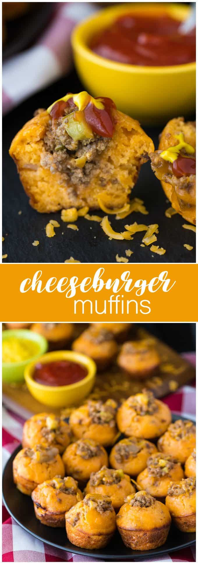 Cheeseburger Muffins - These tailgate treats are stuffed with your favorite burger toppings! Delicious dipped in ketchup and mustard.