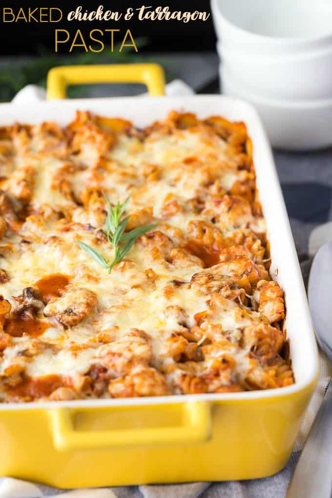 Baked Chicken & Tarragon Pasta - This savoury casserole will easily feed a family of four. It's a little on the spicy side, but oh so yummy!